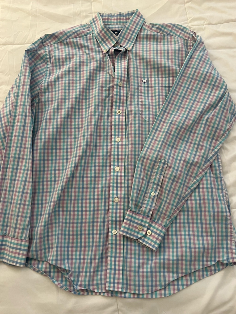 Southern Marsh Men's Plaid Button-Down Shirt in Teal & Lavender